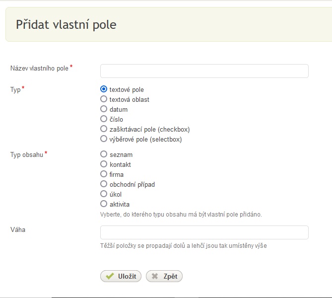 Pridani vlastniho pole v Anabix CRM